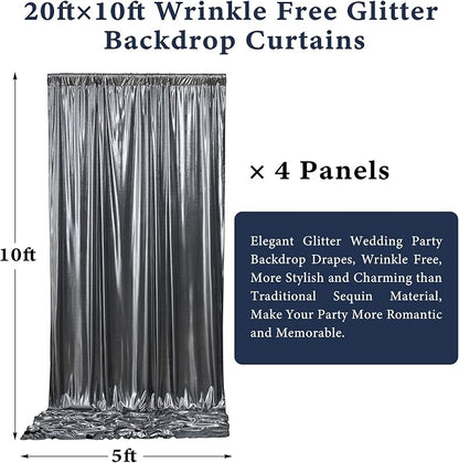 Outpain Thick 20 ft x 10 ft Black Silver Sequin Backdrop Curtain - Image 7