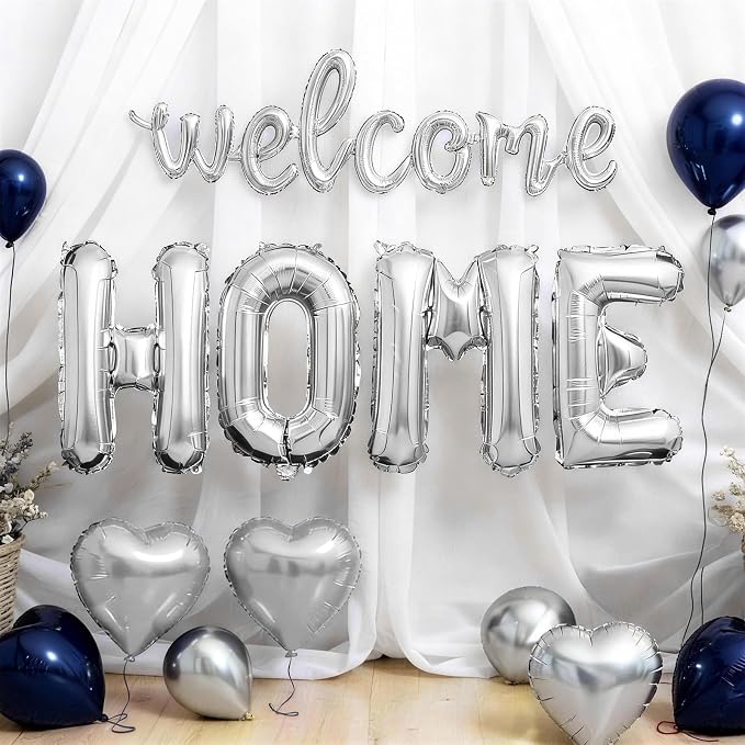 Welcome Home Balloons Silver, 40Inch HOME and 16Inch Welcome Foil Balloons - Image 6