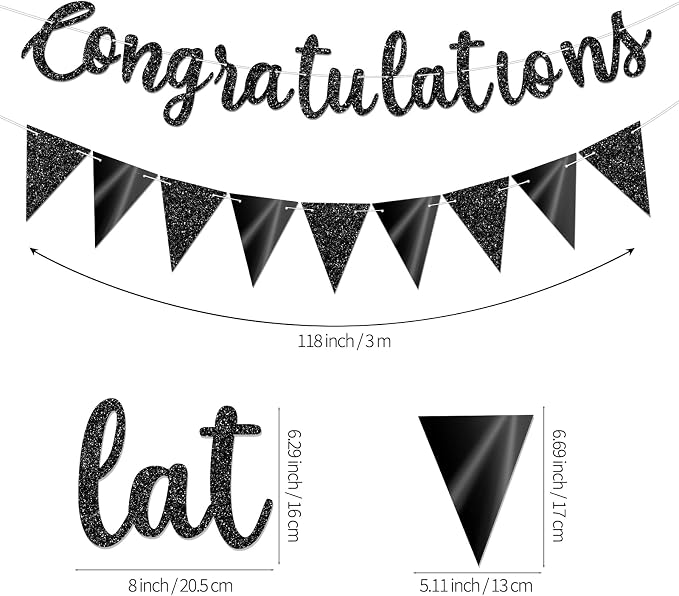 Glitter Black Congratulations Banner - Image 3