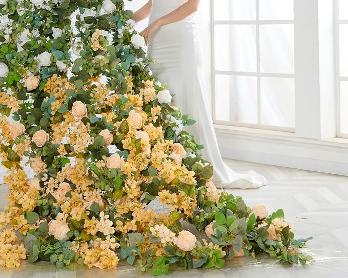Artificial Flower Garland 2pcs 5.4ft Rose & Hydrangea Vine Champagne Flower | - Image 3
