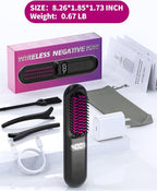 YFG Cordless Hair Straightener Brush, 10000mAh Battery, Ionic Thermal Wireless Hot Hair Brush Heat Comb (Black), Portable