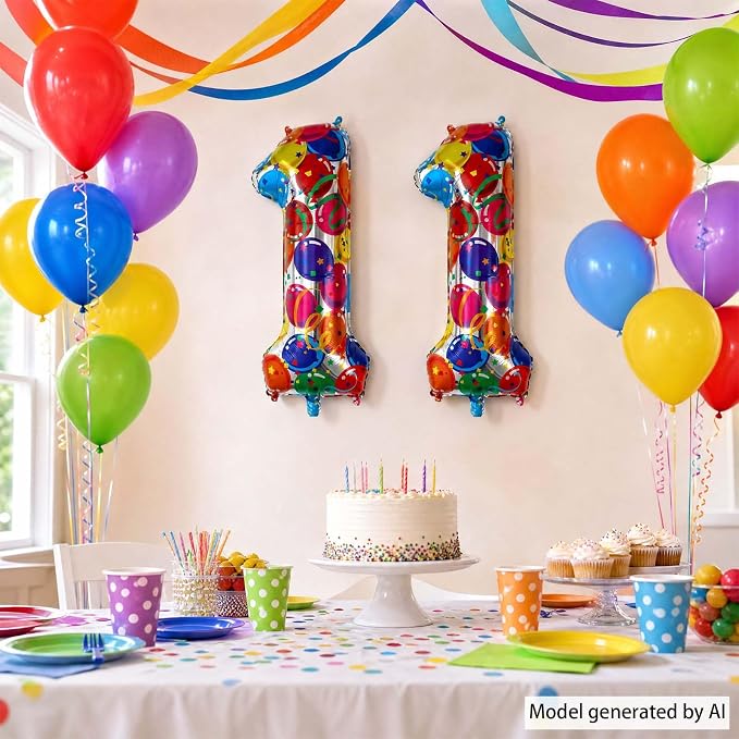 40 Inch Rainbow Balloon Number 11 Balloons, Large 11th Birthday Decorations | - Image 7