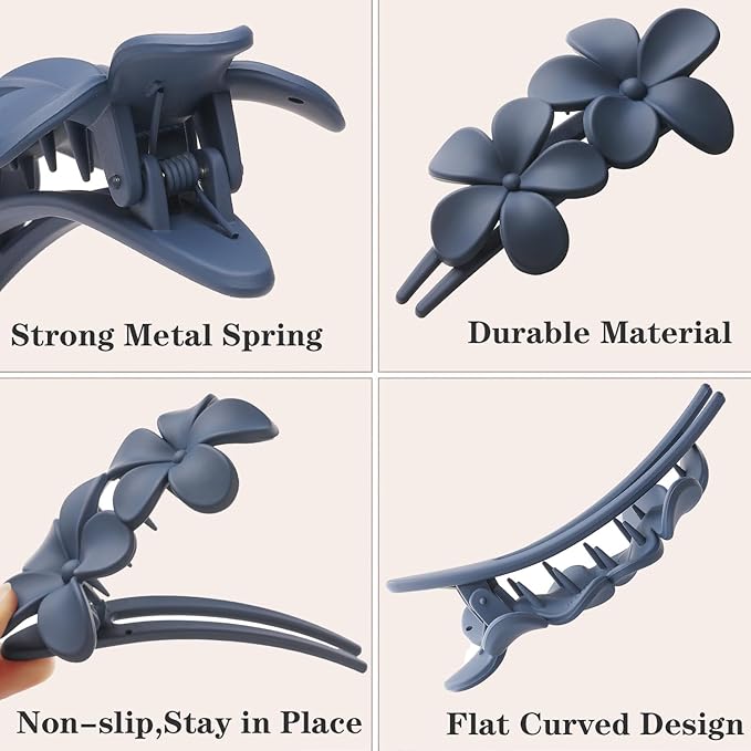 5 PCS Flat Hair Clips, Medium Lay Flat Claw Clips for Women Girls, 2 Styles Stylish Matte Non-slip Hair Claws for Thick Thin Hair(Balck&White)