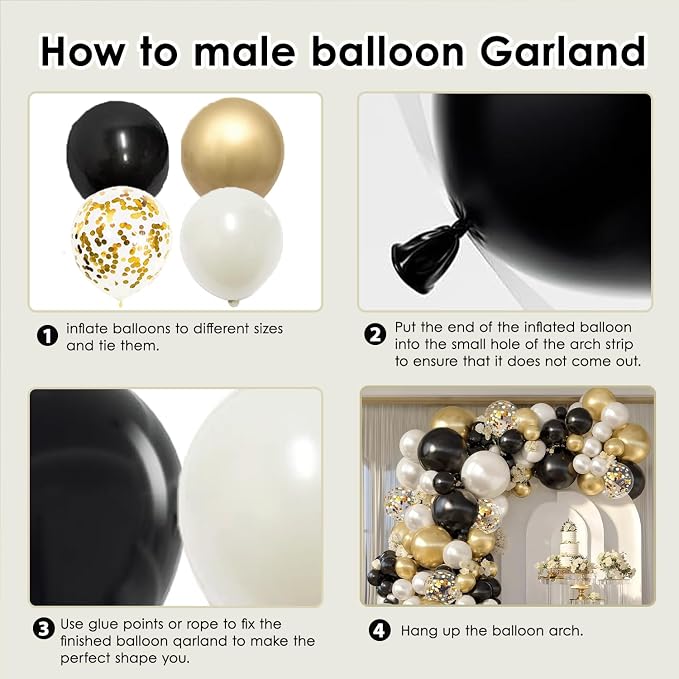 Double Stuffed Black Gold White Confetti Balloon Arch Kit 129 Pcs | Back to - Image 7