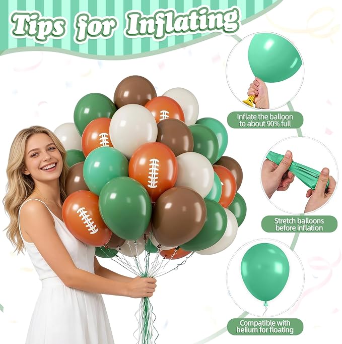 FunHot Football Balloons, 12 Inch Ivory Retro Green Football Printed Latex - Image 3