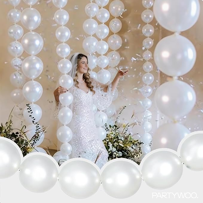 PartyWoo Pearl White Linking Balloons 100pcs 12 Inch White Link Balloons | - Image 2