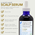 Blue Beautifly Organic Amla Oil for Scalp Serum - Strengthens Hair Follicles, Restores Growth, and Treats Dandruff-USDA Certified Organic - Enriched with Rosemary Oil and Ayurvedic Herbs - 4 fl oz