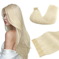 DOORES Human Hair Extensions Tape in Long, Platinum Blonde 28 Inch 60g 20pcs Real Human Tape in Hair Extensions Long Natural Remy Straight Skin Weft Remy Invisible for Women