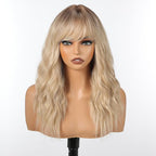 Curly Bob Wig with Bangs Short Wavy Ombre Blonde Wigs for Women Bob Style Synthetic Heat Resistant Bob Wigs 14IN