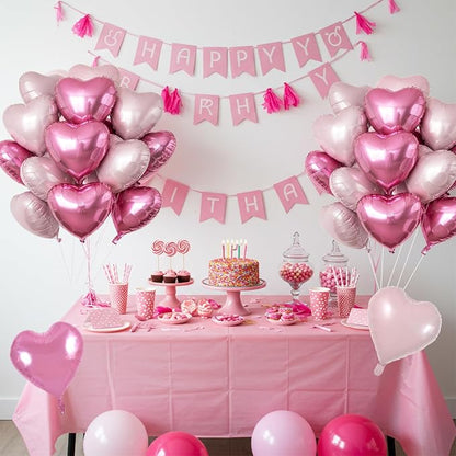 TONIFUL 30Pcs Pink Hot Pink Heart Balloons 18Inch Heart Shape Foil Balloon | - Image 5
