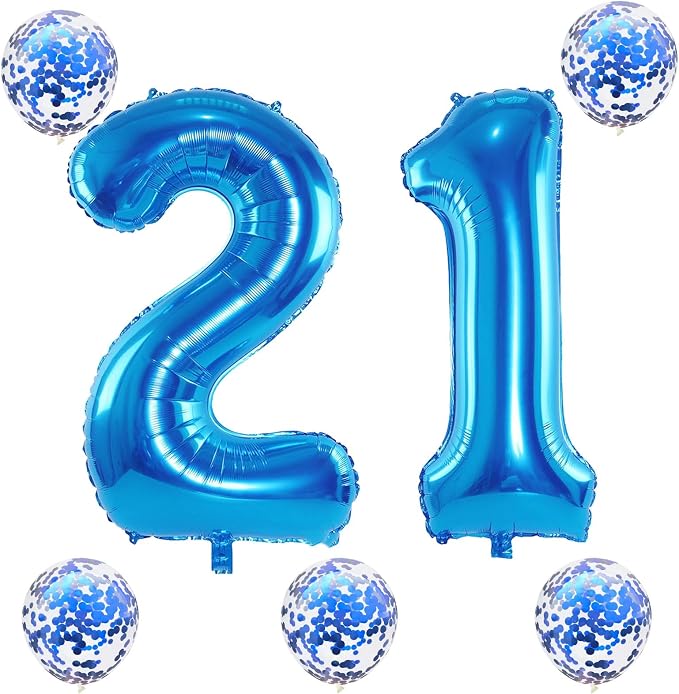 Blue Number 21 Balloons, 40 Inch 21st Birthday Balloons - Image 8