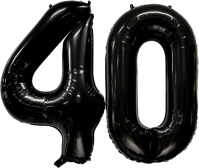 FIROMI 40 Number Balloons Black Big Foil Mylar 40th Balloon Numbers 40-inch | by Firomi