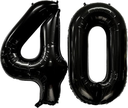 FIROMI 40 Number Balloons Black Big Foil Mylar 40th Balloon Numbers 40-inch | by Firomi