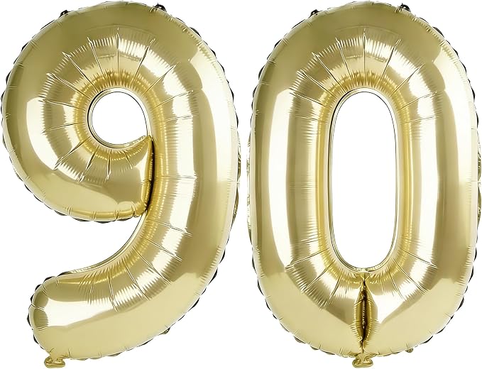 40 Inch Number 90 Balloons for 90th Birthday Party Decorations, 0-100 Champagne by FOBELEC