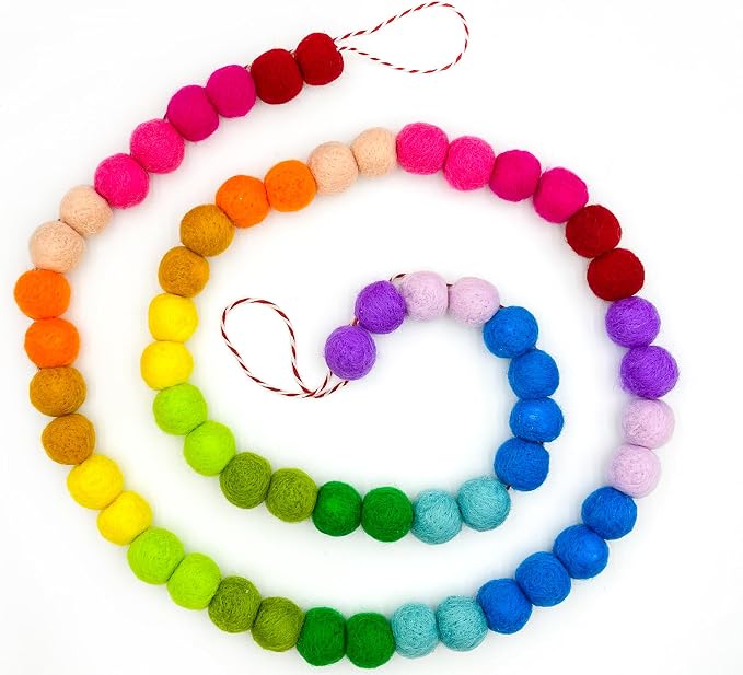 Colorful Wool Felt Ball Banner Garland, Handmade Rainbow Pom Pom Garland | 6.56 by Unknown