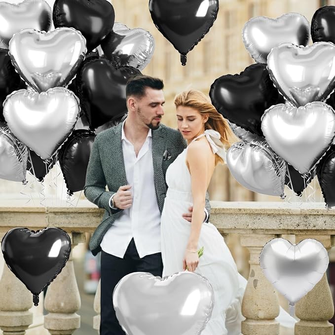 Black Silver Heart Balloons - Image 4