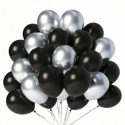 100 Pack Black and Silver Balloons 12 Inch Shiny Metallic Black Silver Extra by LYNSP