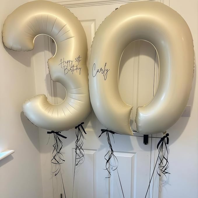 Cream Number 10 Balloons, 40 Inch 10 Balloons Giant Helium Foil Mylar Beige 10 - Image 4
