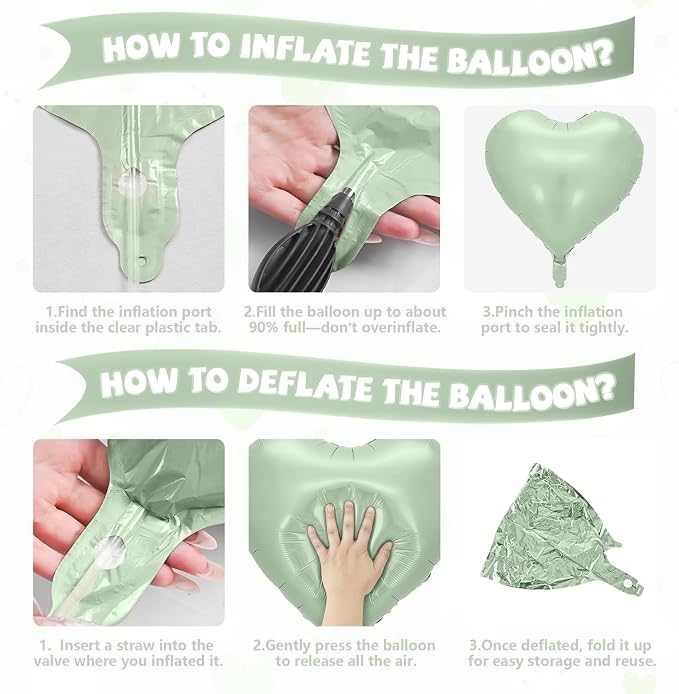 Sage Green Gold Heart Balloons, 18 Inch Olive Green Sand White Foil Balloons - Image 7