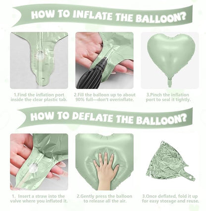 Sage Green Gold Heart Balloons, 18 Inch Olive Green Sand White Foil Balloons - Image 7