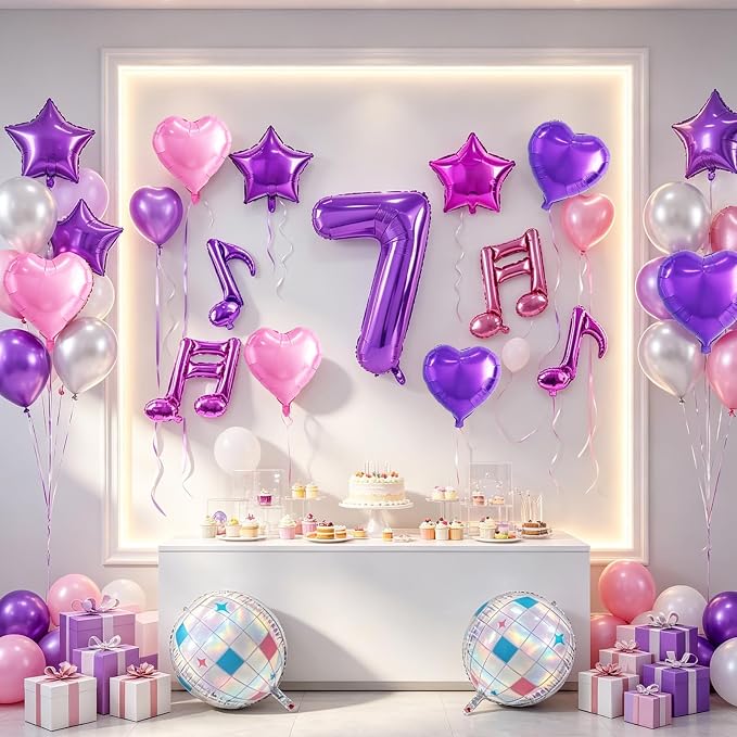 TONIFUL Girl‘s Purple Pink Music Themed 7th Birthday Decorations | 40 Inch - Image 5