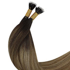 YoungSee Nano Loop Hair Extensions Brown Nano Ring Hair Extensions Balayage Dark Brown with Blonde Nano-Bead Hair Extension Human Hair Brown Nano Hair Extension Remy Hair Cold Fusion 50s 50g 14in