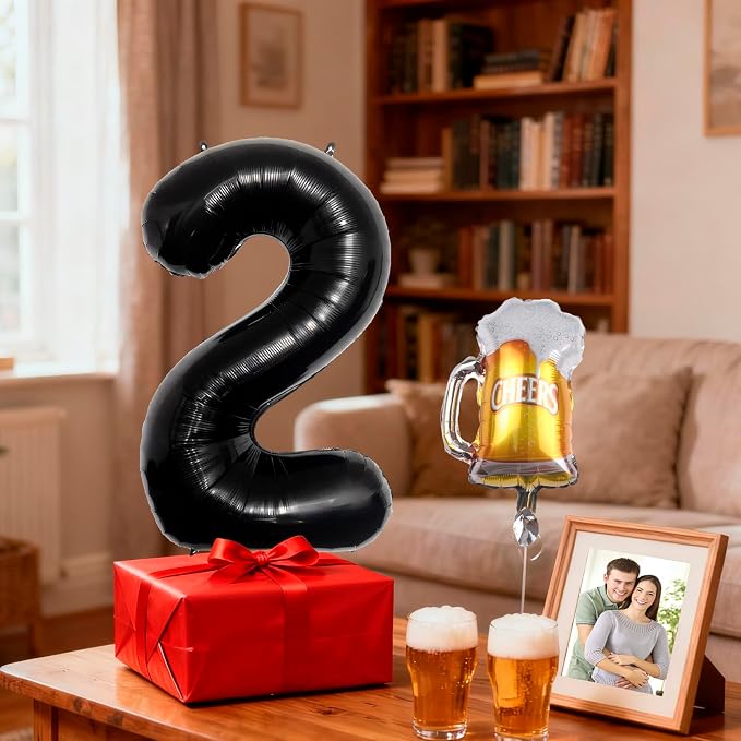 40 Inch Black Giant Number Balloon And Mini Beer Balloon Foil Polyester Film - Image 4