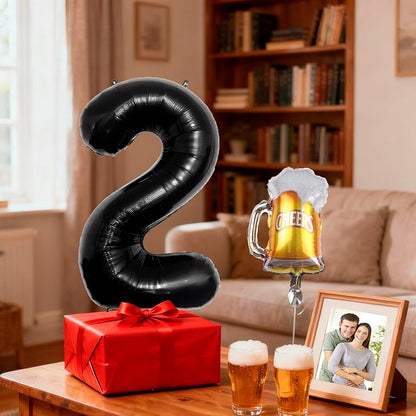 40 Inch Black Giant Number Balloon And Mini Beer Balloon Foil Polyester Film - Image 4