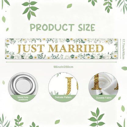 Just Married Wedding Decor Banner Decorations Party Hanging Sign | Reusable - Image 2