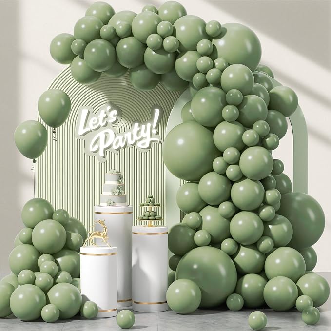 Awenztech 122pcs Pastel Sage Green Latex Balloons in 18 12 10 5 inches | Wedding by Awenztech