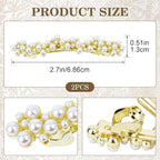 2 Pcs Pearl Hair Clip, Gold Hair Barrettes, Elegant Pearl Barrette, Small Decorative Pearls Hair Clips for Women Thick Thin Hair Party Wedding (Gold)