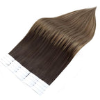Full Shine Tape in Hair Extensions Human Hair 20 Inch Dark Brown to Brown and Ash Blonde Balayage Tape in Human Hair Extensions Invisible Tape in Hair Extensions for Wedding 50 Gram 20Pcs