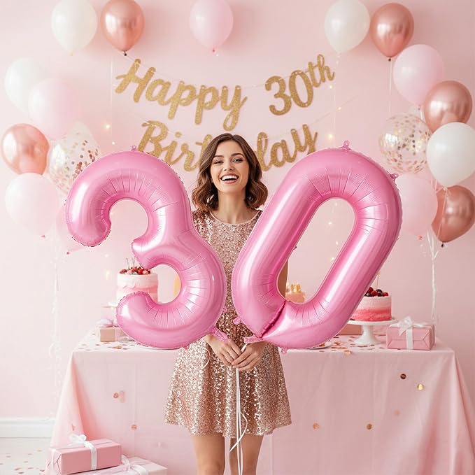 Pink Number 30 Balloons, Big Large Foil Number Balloons, Jumbo Giant Mylar - Image 3