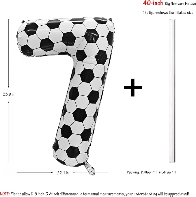 Black White Soccer Number 7 Balloon 7nd Birthday Decoration 40in 7 Balloon | - Image 2