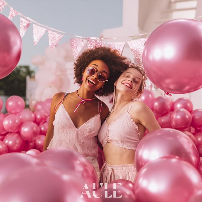 AULE 50Pcs Metallic 12 Inch Pink Chrome Helium Shiny Thicken Balloon | Party - Image 2