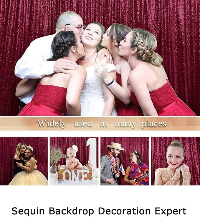 ShinyBeauty Burgundy Sequin Sparkling Backdrop 10x10FT | Photographic Glitter - Image 6