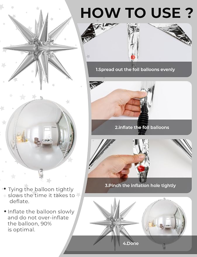 22 Inch Silver Foil Balloons, Metallic Silver New Years Balloon - Image 5