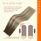 Full Shine Balayage Tape in Hair Extensions Human Hair Color Dark Brown to Ash Brown and Blonde 3/8/22 Tape in Extension Glue 18 INCH Add Length 40PCS 100G for Daily Wear