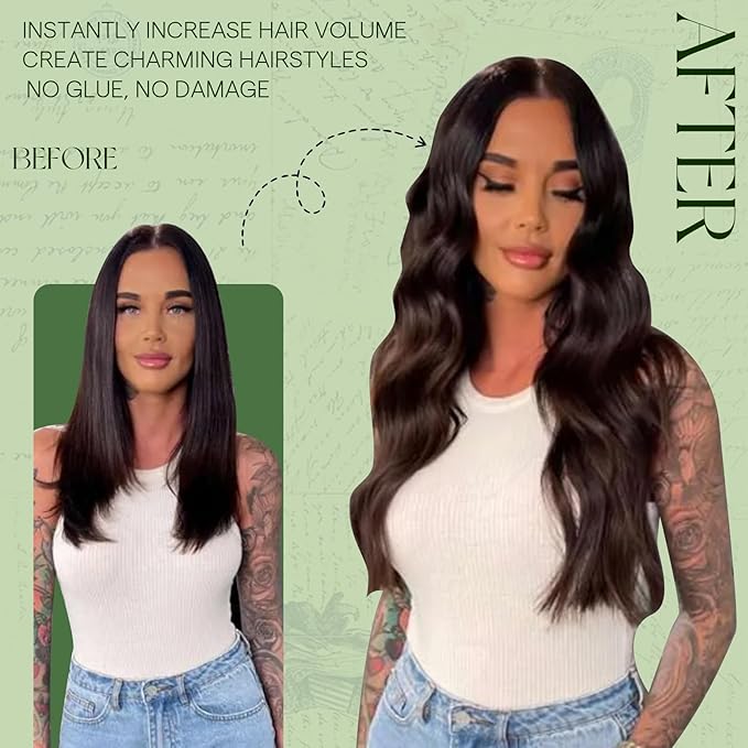 RUNATURE Real Hair Extensions Clip in Human Hair Extensions, Thick Remy Natural Hair for Women, Add Hair Volume, Easy to Install, 16 Inch 120g 7pcs #4 Chocolate Brown