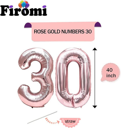 FIROMI 30 Foil Number Balloons Rose Gold 40-inch Big Mylar Balloon Numbers | - Image 2