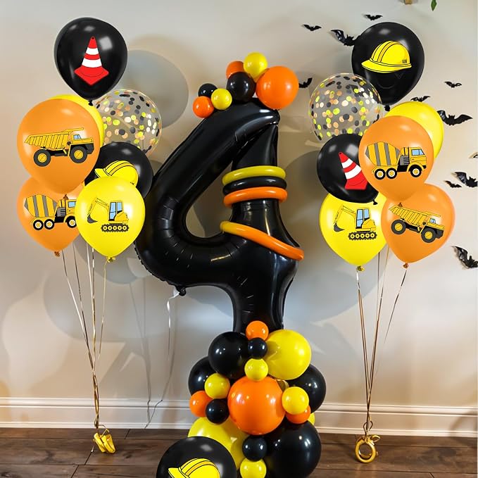 Construction Balloons, 12 Inch Black Yellow Orange Confetti Truck Construction - Image 4