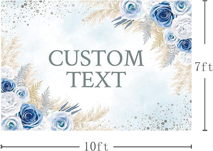 MEHOFOND Custom Boho Happy Anniversary Backdrop Blue Floral Bohemia Pampas - Image 4