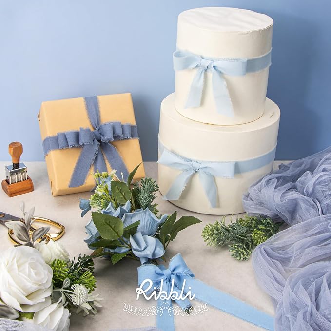 Ribbli 3 Rolls Blue Ribbon 1 Inch x 18 Yards Light Blue Baby Blue Dusty Blue - Image 5