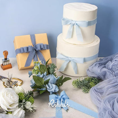 Ribbli 3 Rolls Blue Ribbon 1 Inch x 18 Yards Light Blue Baby Blue Dusty Blue - Image 5