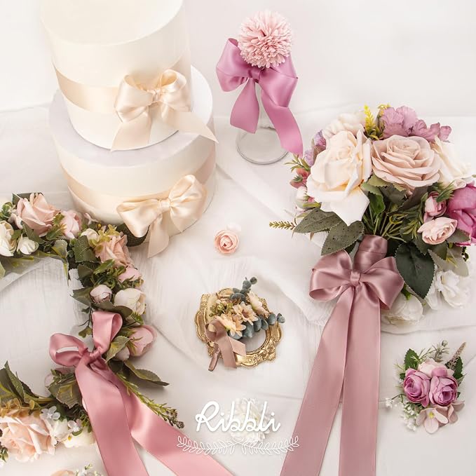 Ribbli Dusty Rose Satin Ribbon 1-1/2 Inch x 4 Rolls Total 40 Yards- Pink/Rose - Image 3