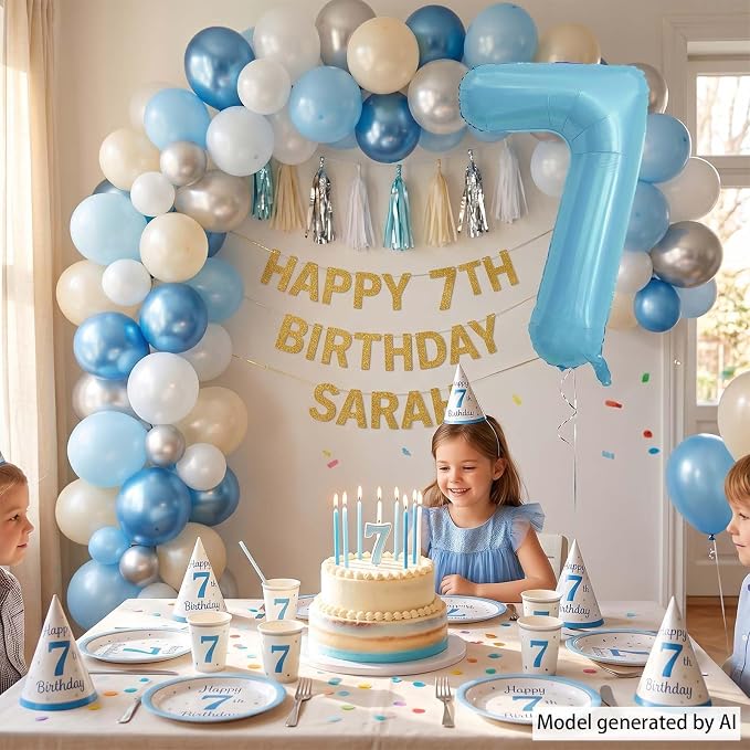 Pearlescent Blue Number 7 Balloon 40 Inch, Giant Light Blue Mylar Foil Balloon - Image 6