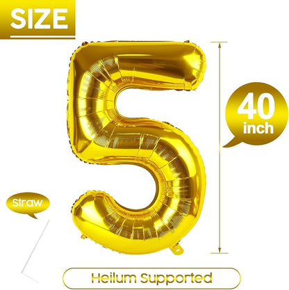 5 Balloon - Gold Birthday Number Balloons, 40 Inch Decorations Men Women | Gold - Image 5