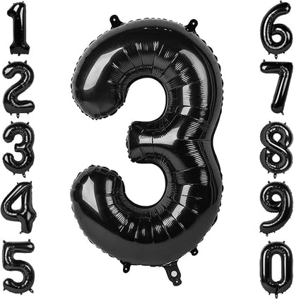 Black Number 3 Balloon 40 Inch, Sleek Foil Numeral by Unknown