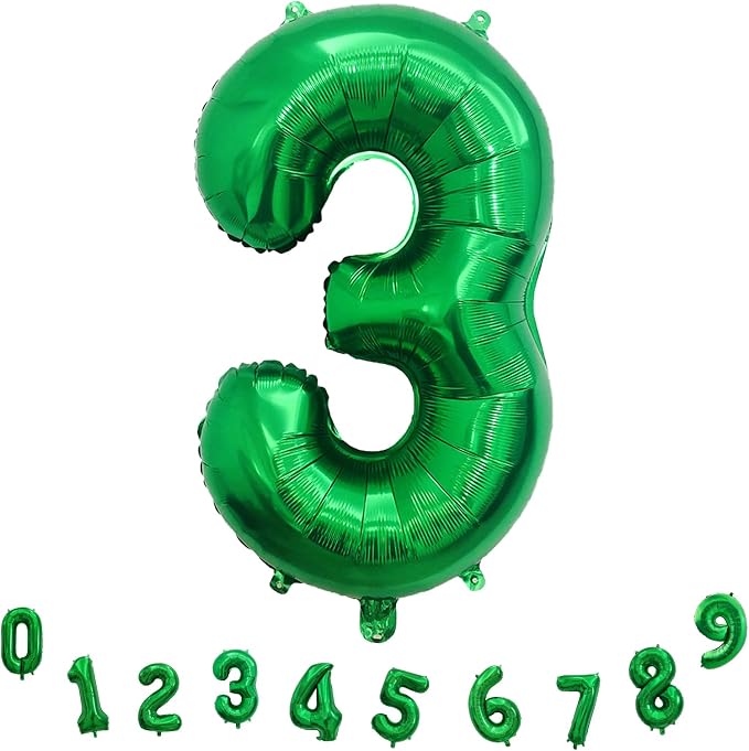 3rd Birthday Number Balloons for Kids, 40 Inch Emerald Green Foil Number - Image 9
