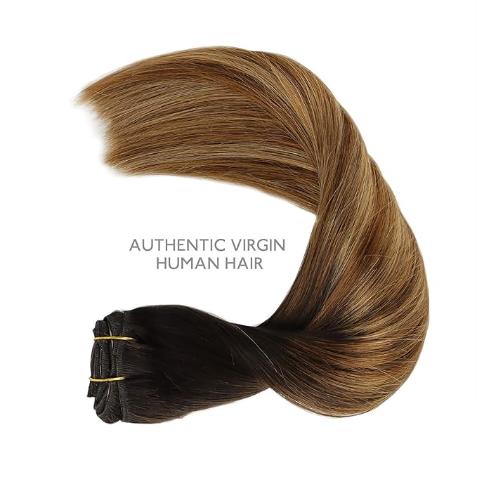 WENNALIFE Clip in Hair Extensions Real Human Hair, 24 Inch 120g 7pcs Dark Brown to Chestnut Brown and Dirty Blonde Highlighted Clip In Human Hair Remy Clip in Hair Extensions Double Weft